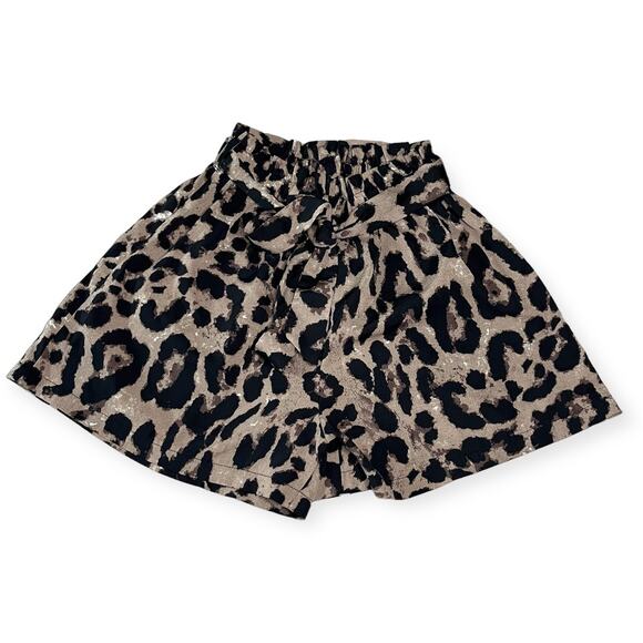 Shein Brown Paperbag Waist Leopard Animal Print Pool Vacation Shorts Size Small - Picture 1 of 6